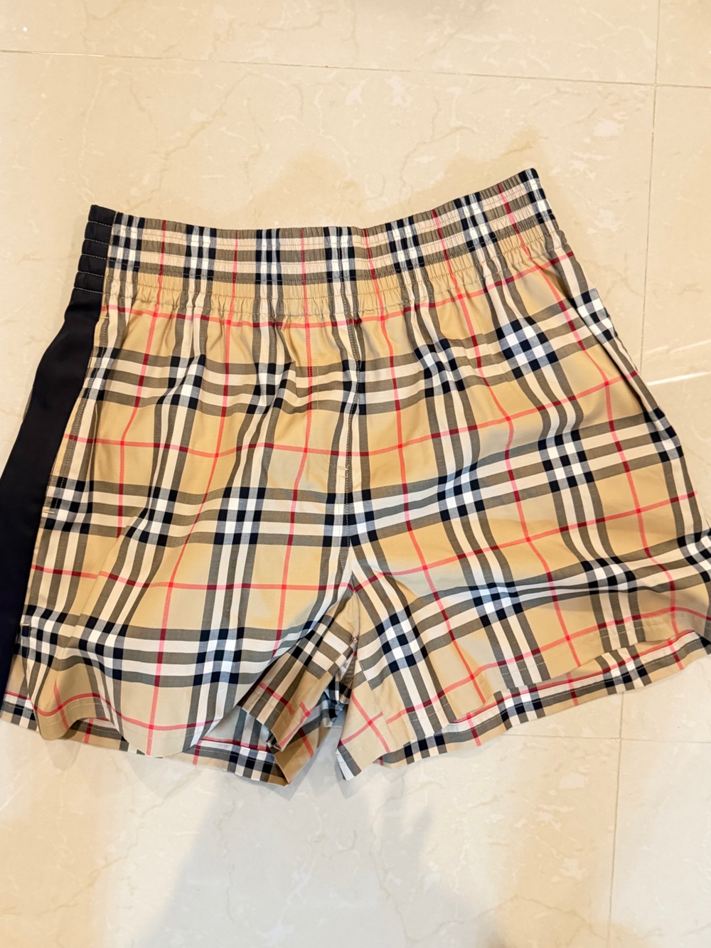 Burberry Beige Plaid Skirt with Navy Trim